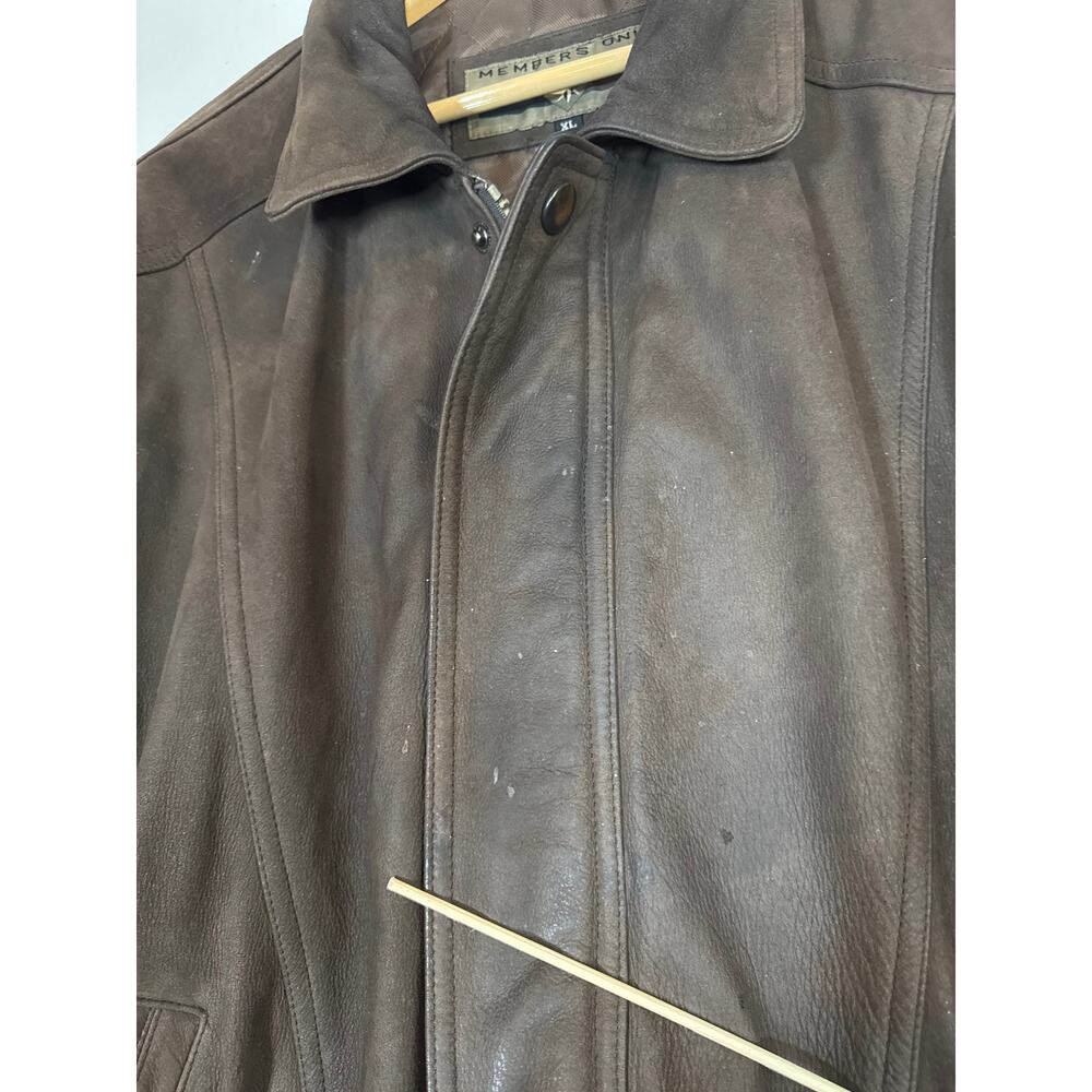 Members Only 100% Leather Bomber Jacket Brown Mens XL Full Zip Vintage VTG 90s - Picture 2 of 13